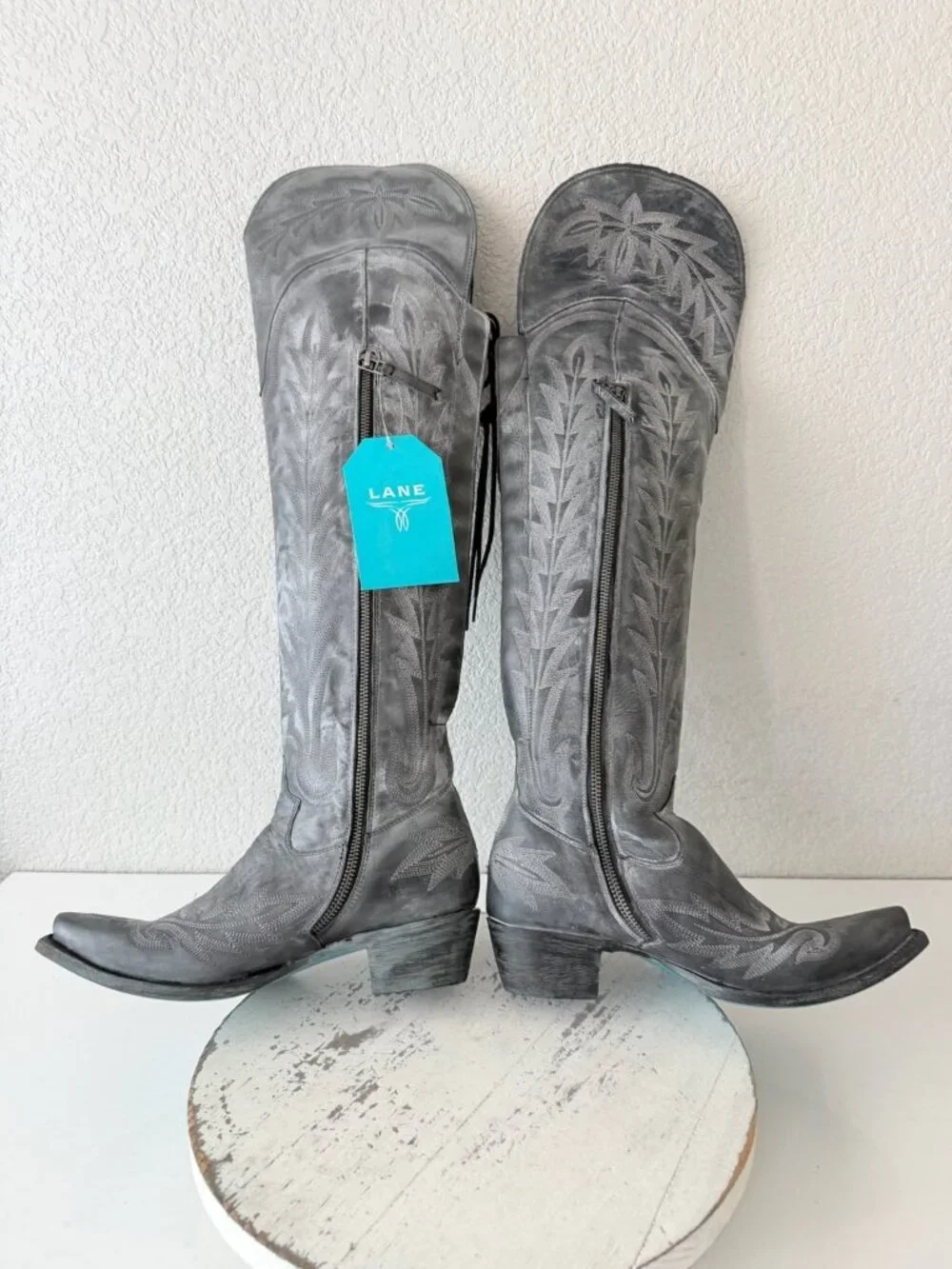 Lane LEXINGTON Over The Knee Black Cowboy Boots Womens 7.5 Western Snip Toe Tall